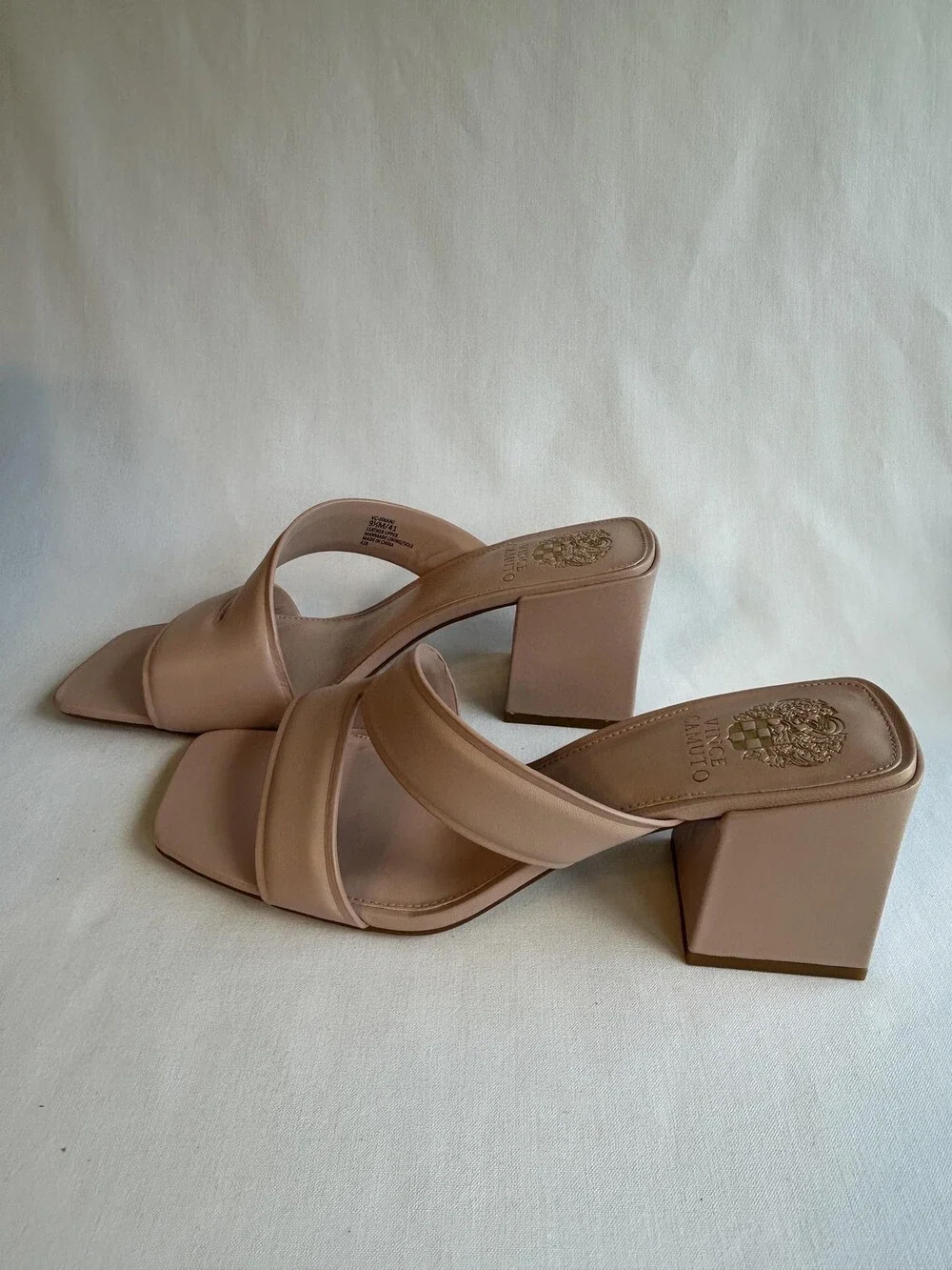 Vince Camuto Womens Shoes Size 9.5 Beige Mule Block Heel Square Toe Pale Peony